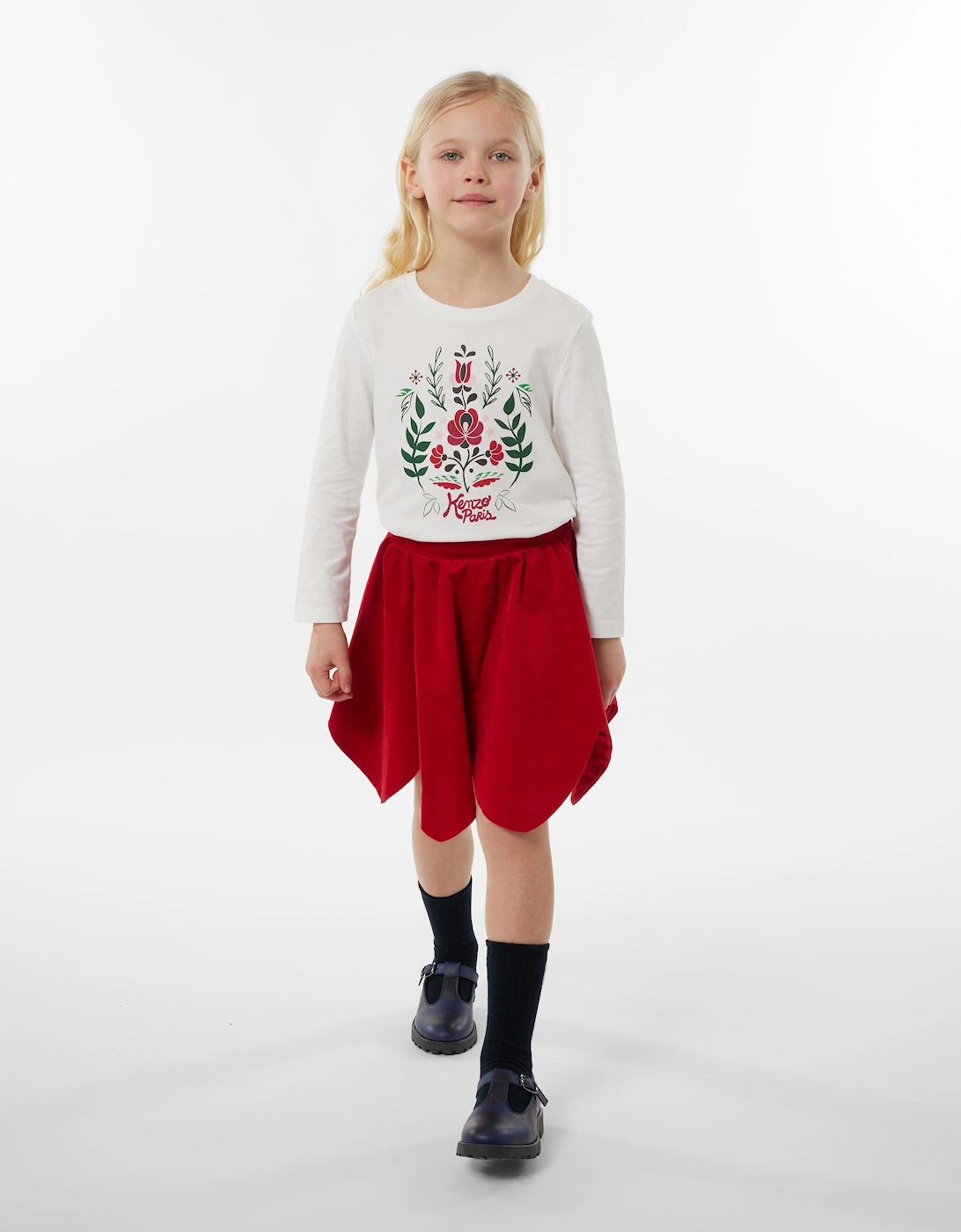 Girls Palatine Velvet Skirt in Red