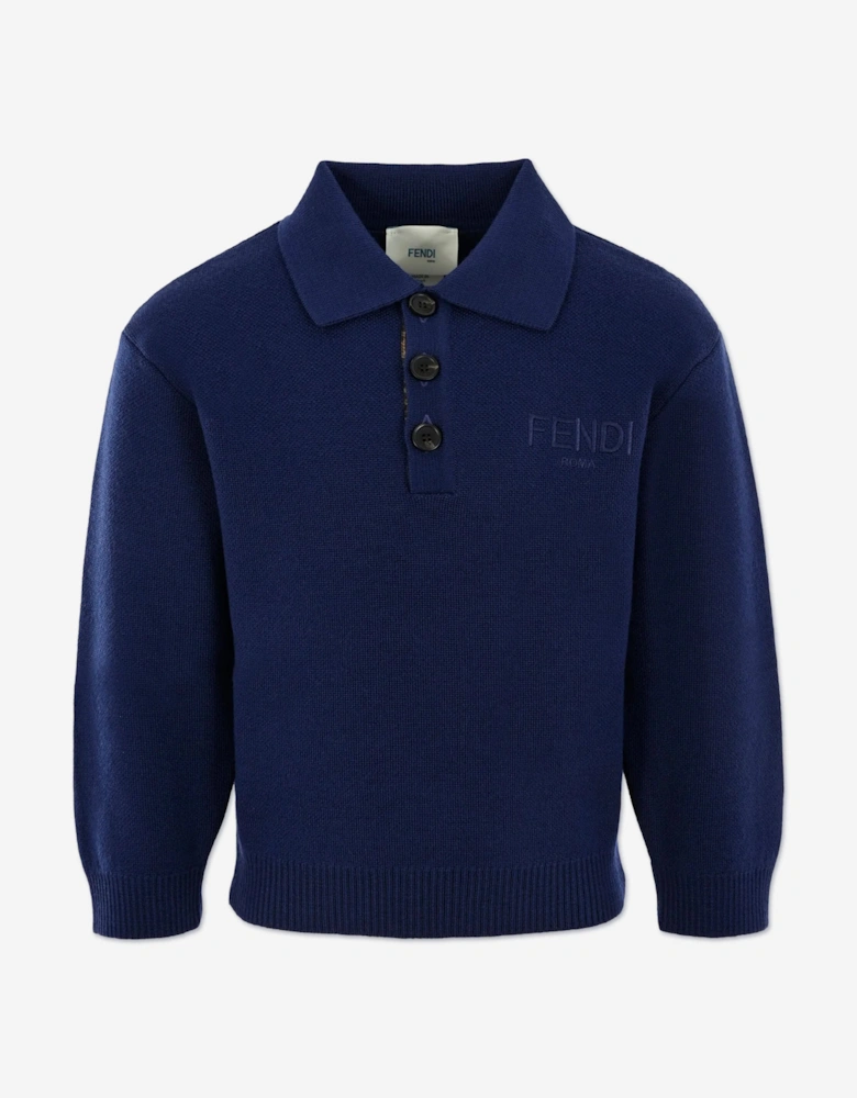 Boys Wool Knit Logo Sweatshirt in Navy
