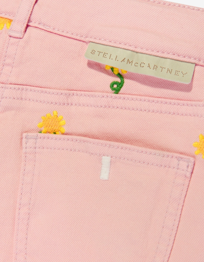 Girls Embroidered Flower Shorts in Pink