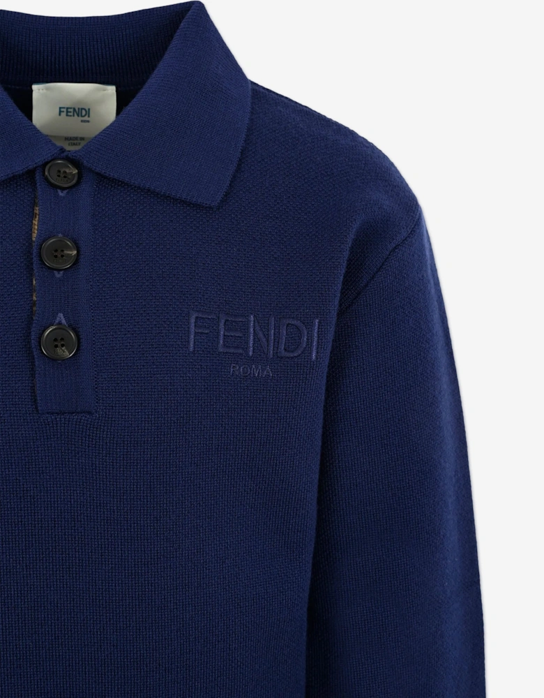 Boys Wool Knit Logo Sweatshirt in Navy