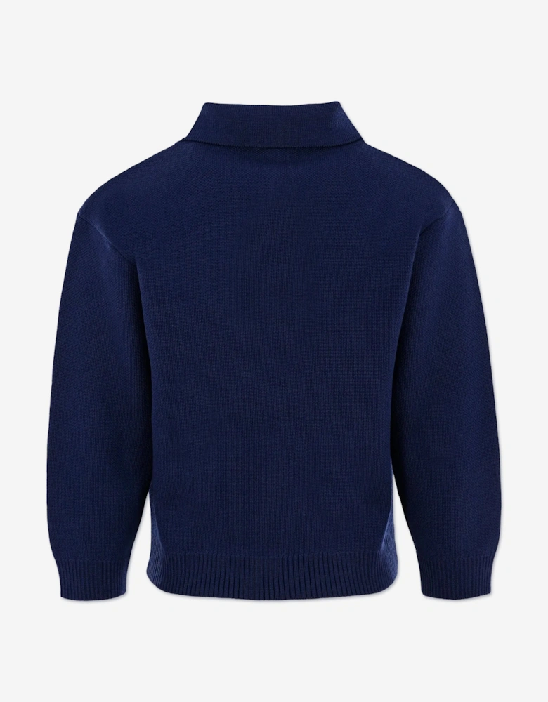 Boys Wool Knit Logo Sweatshirt in Navy