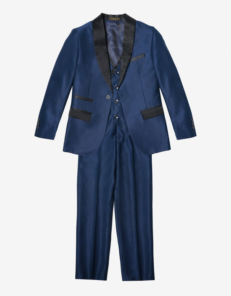 Romano Boys Shawl Collar 3 Piece Suit in Blue