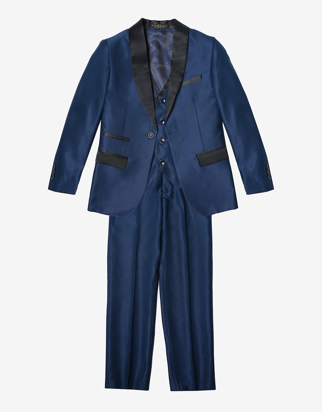 Romano Boys Shawl Collar 3 Piece Suit in Blue, 5 of 4