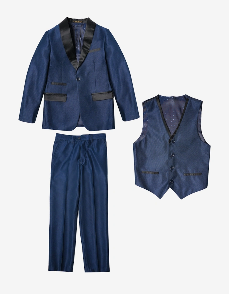 Romano Boys Shawl Collar 3 Piece Suit in Blue