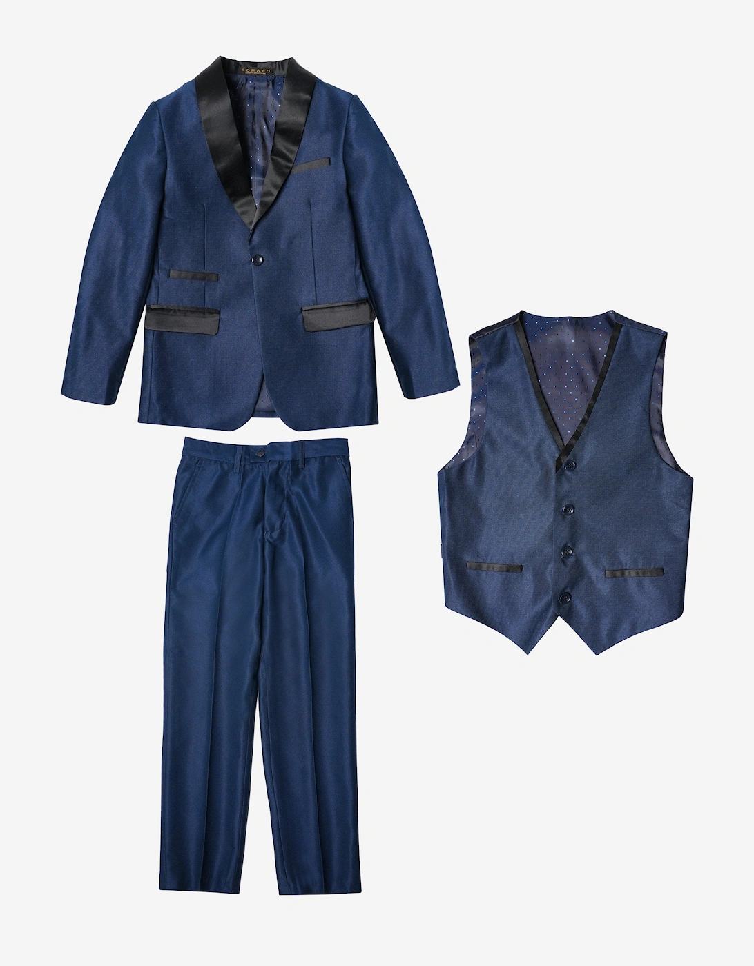 Romano Boys Shawl Collar 3 Piece Suit in Blue