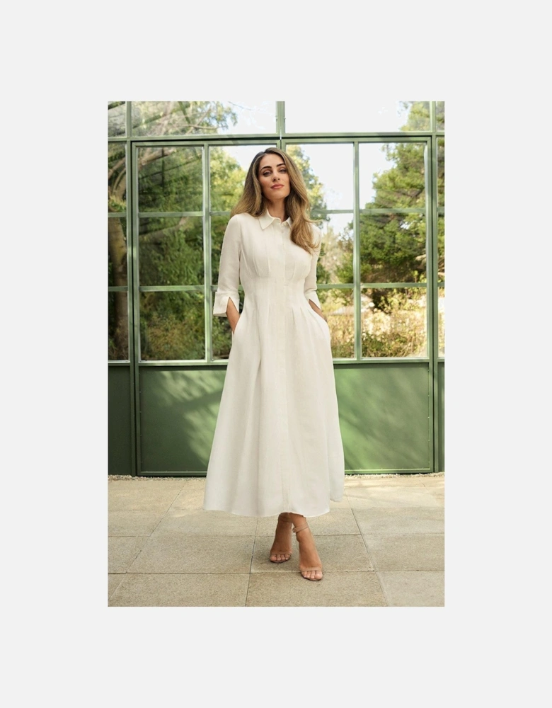 Lydia Millen Premium Tailored Linen Darted Waist Midi Dress