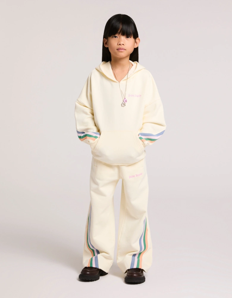 Girls Colourful Track Wide Pants in Ivory