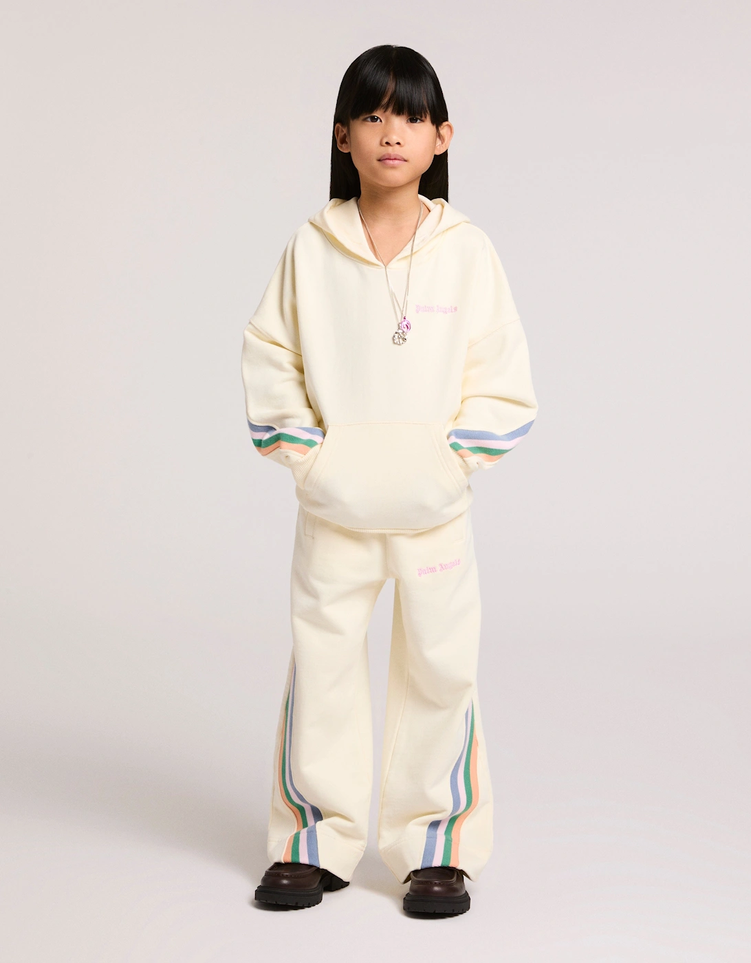Girls Colourful Track Wide Pants in Ivory