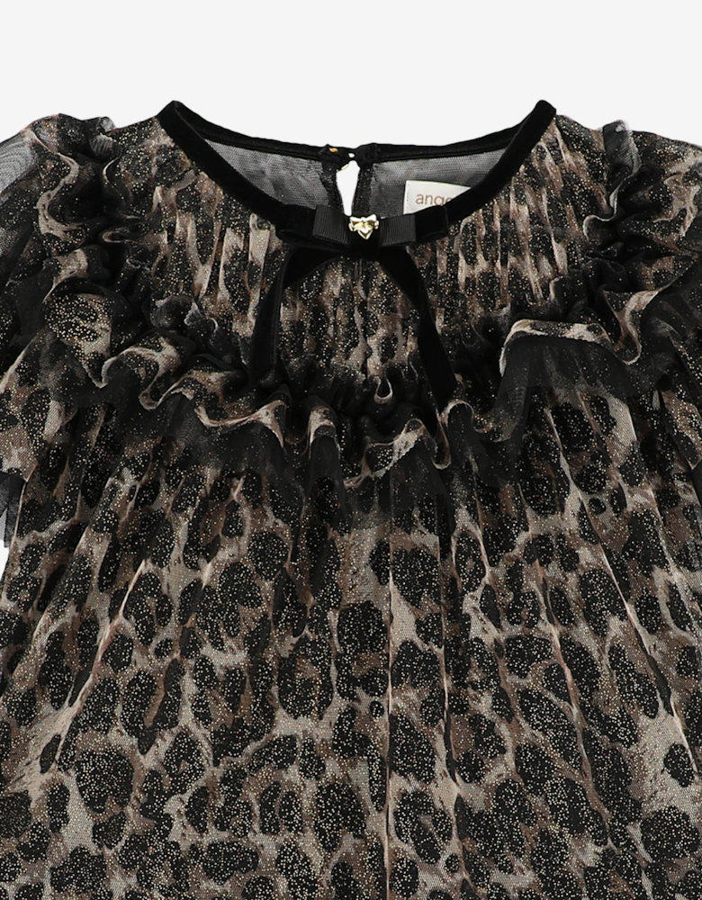 Angels Face Girls Victoria Tulle Leopard Dress in Black