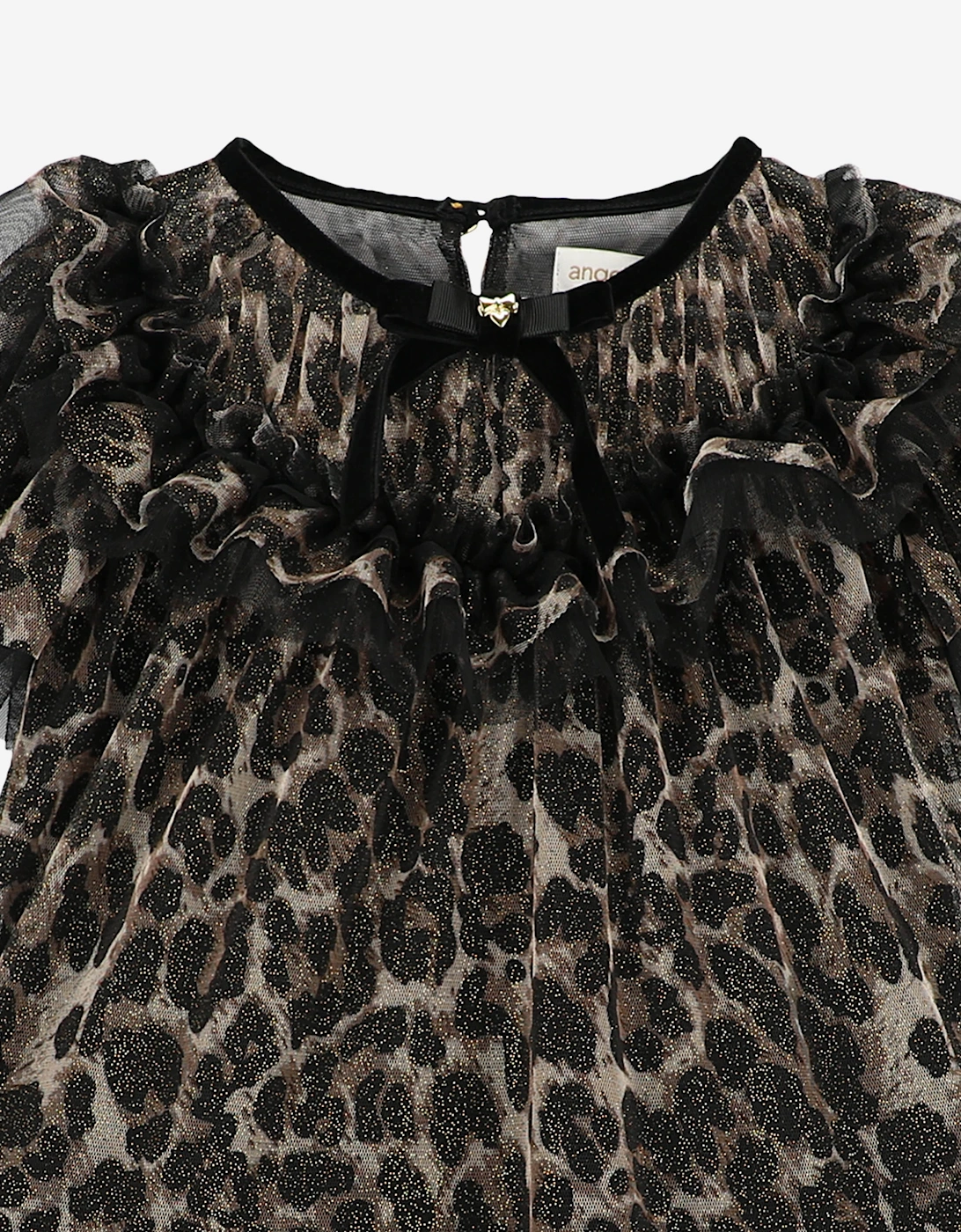 Angels Face Girls Victoria Tulle Leopard Dress in Black