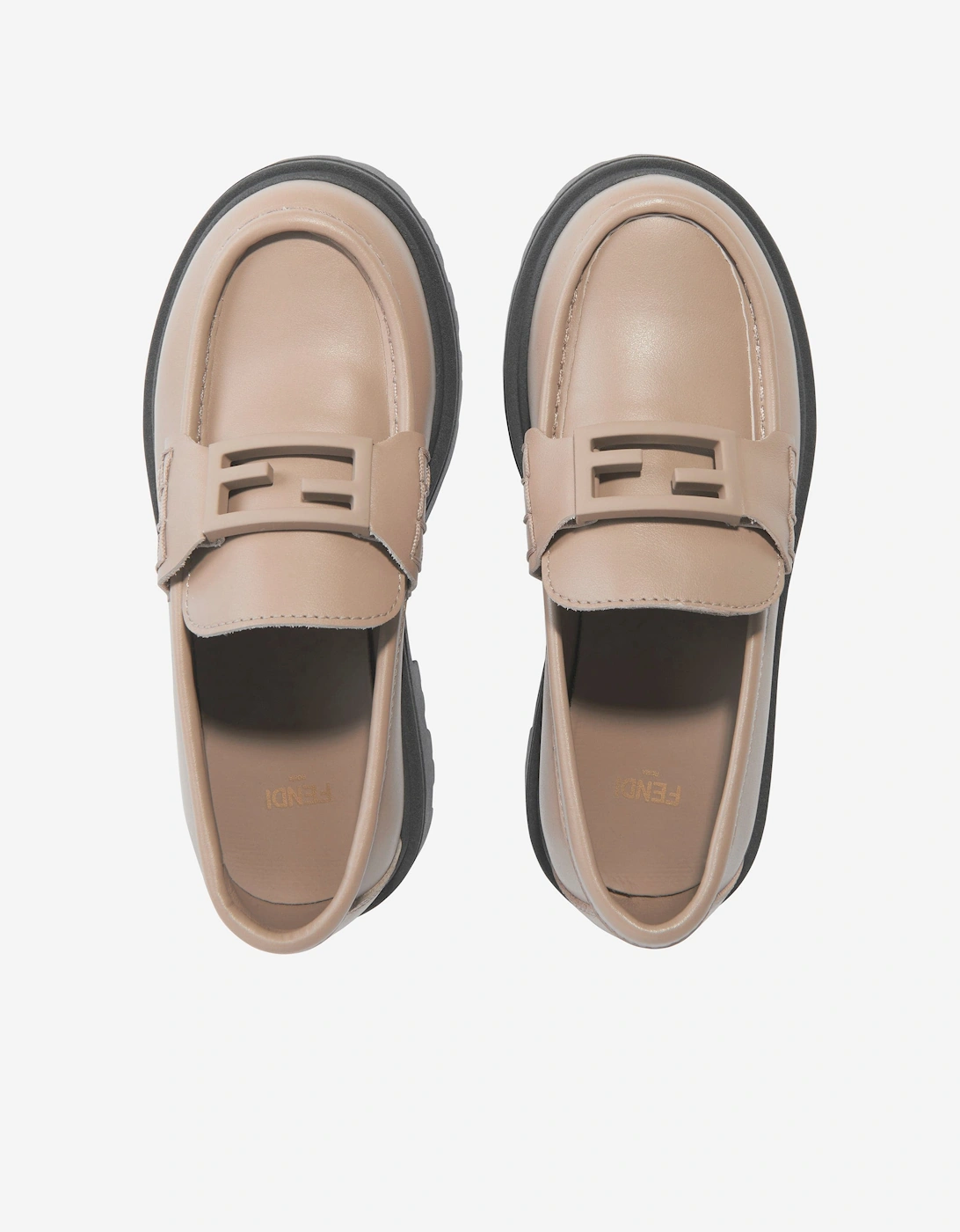 Kids Leather Logo Loafers in Beige
