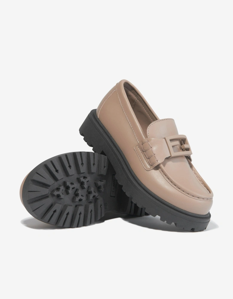 Kids Leather Logo Loafers in Beige