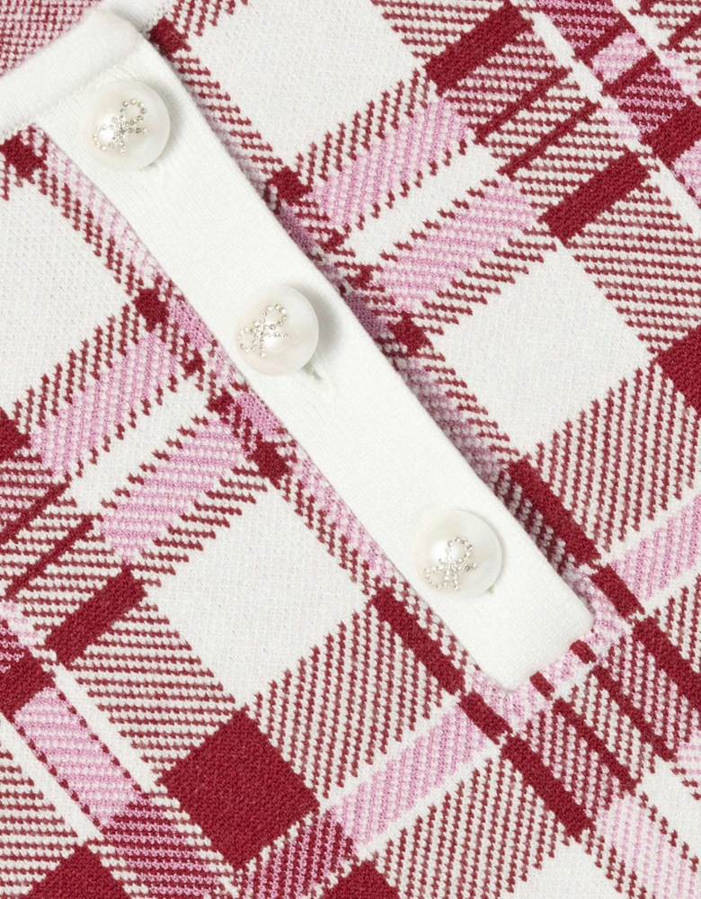 Girls Check Knit Dress in Red
