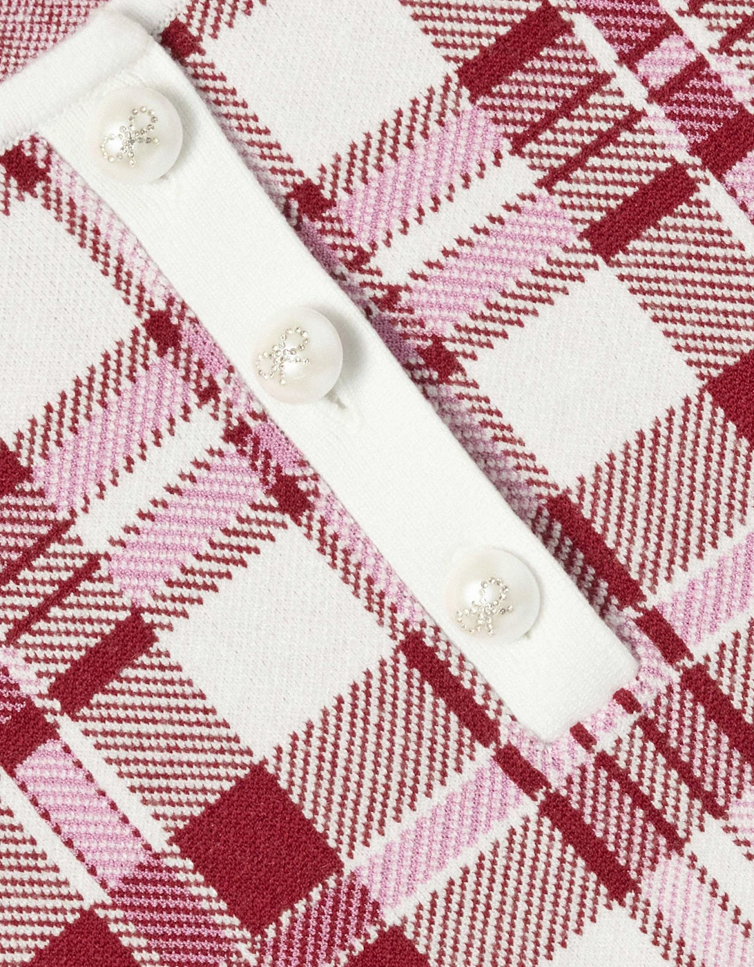 Girls Check Knit Dress in Red