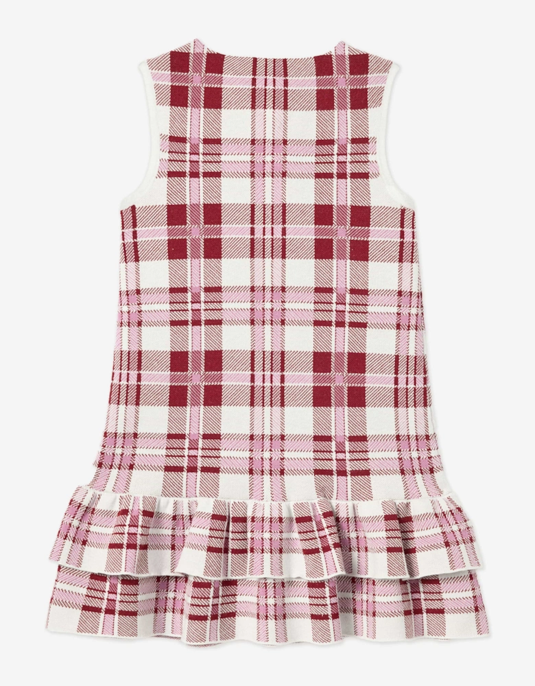 Girls Check Knit Dress in Red