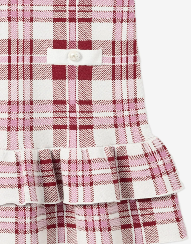 Girls Check Knit Dress in Red