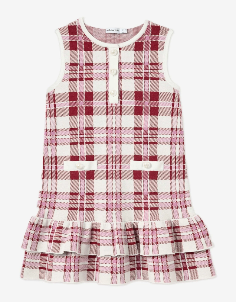 Girls Check Knit Dress in Red