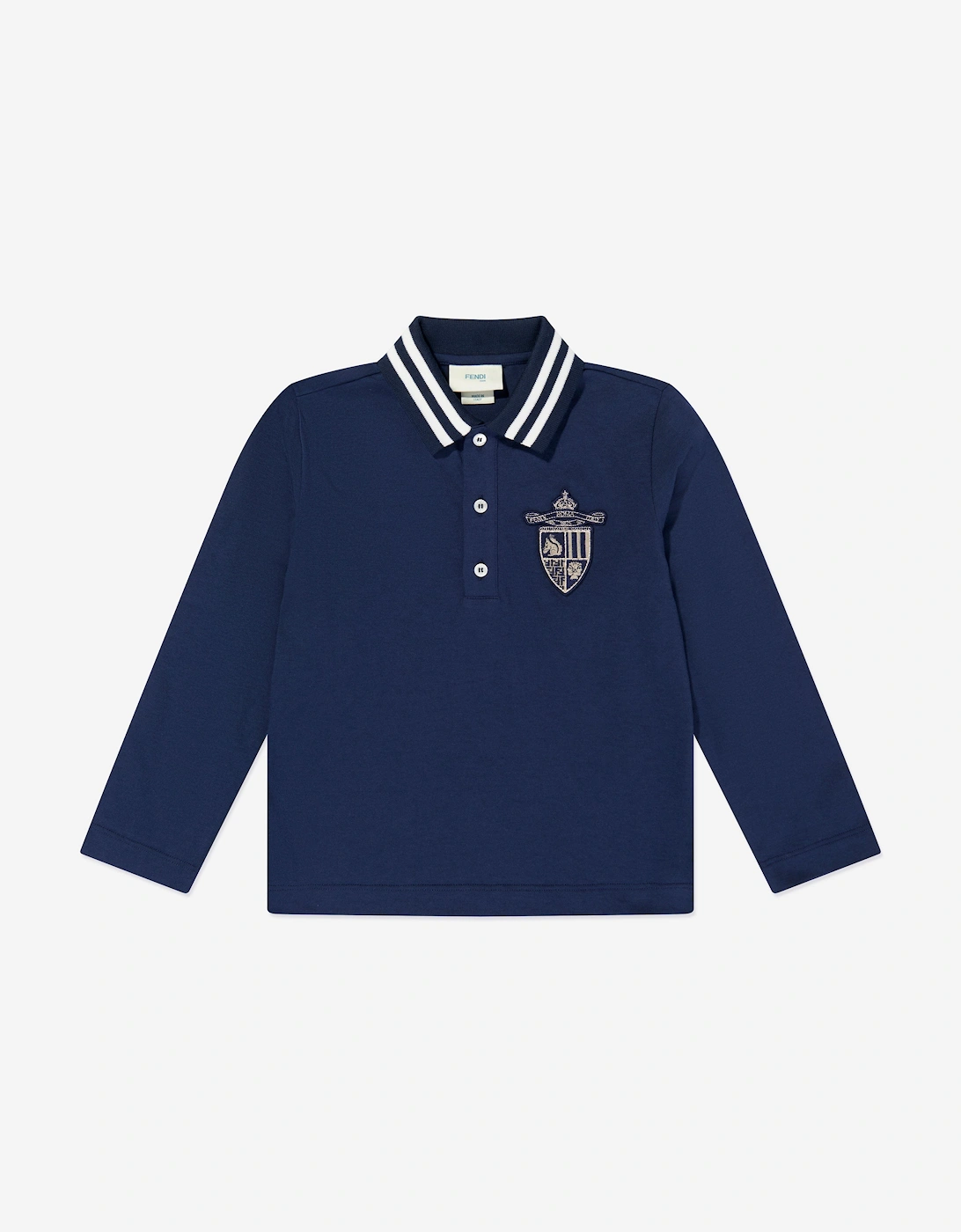 Fendi Boys Blue 'S Long Sleeve Polo Shirt In Navy - : 7 Years Size 7 Yrs Kids