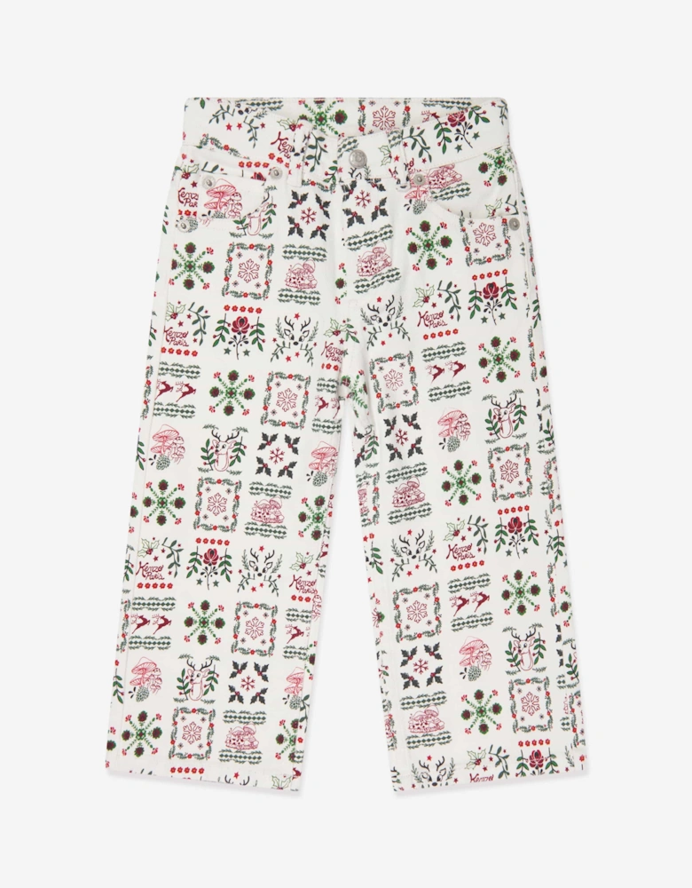 Girls  Seasonal Print Trousers in Ivory