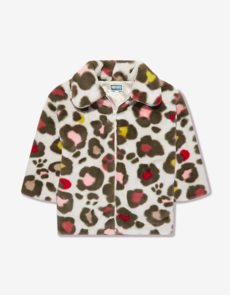 Girls Faux Fur Coat in Multicolour