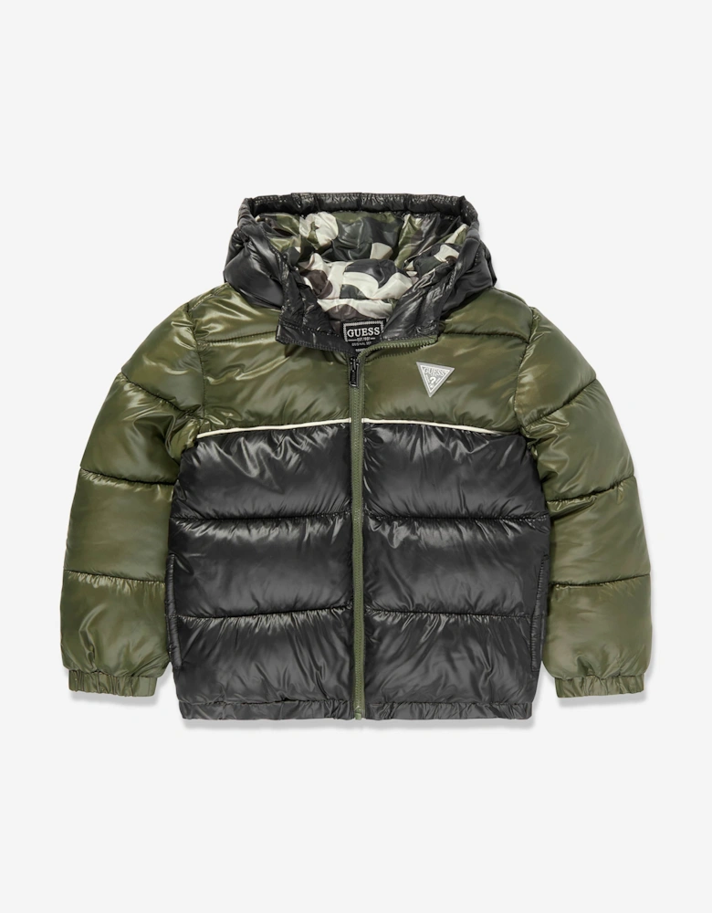 Boys Hooded Puffer Jacket in Green