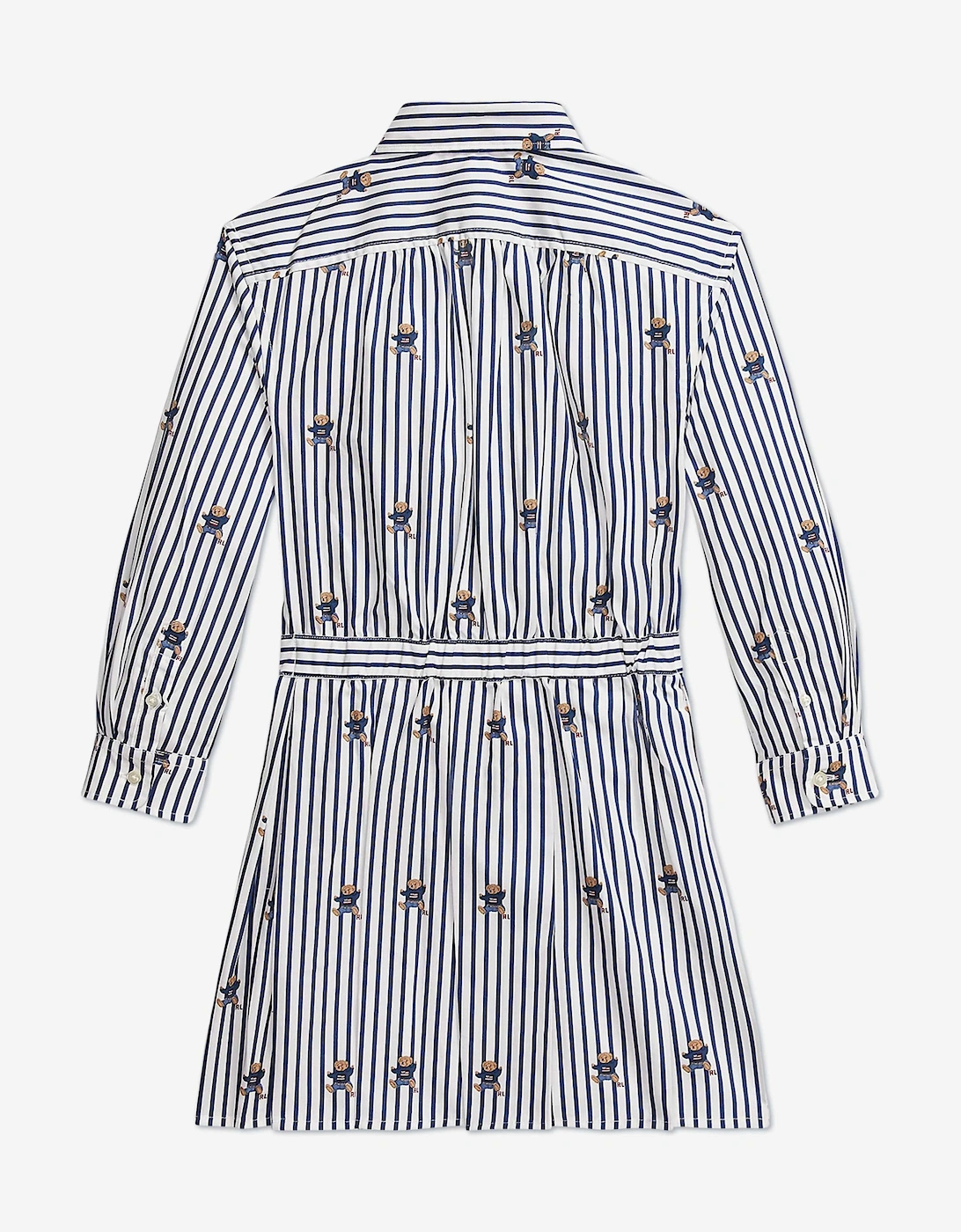 Girls Striped Bear Shirt Dress in Navy