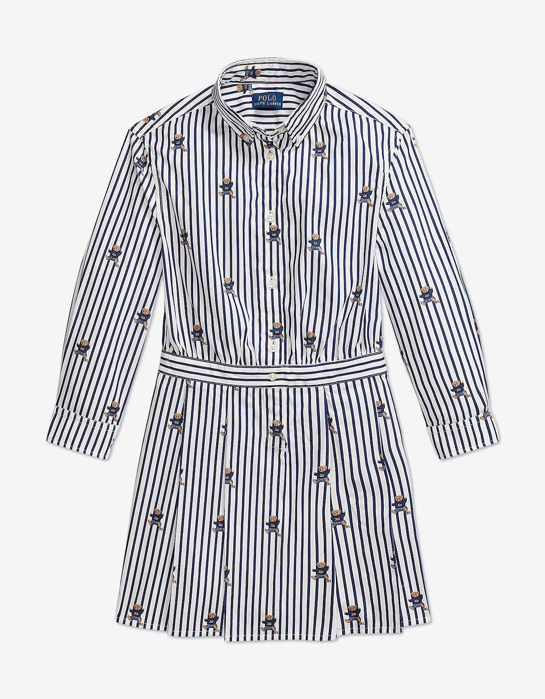 Girls Striped Bear Shirt Dress in Navy, 5 of 4