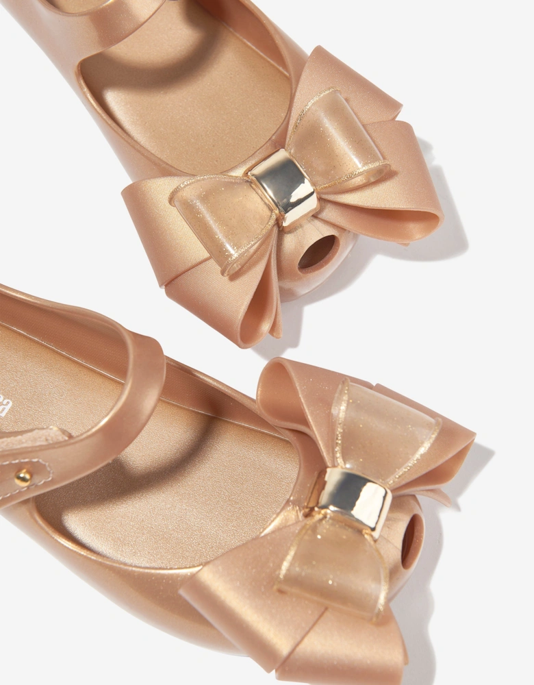 Girls Mini Ultragirl Fab Bow Ballerinas in Gold