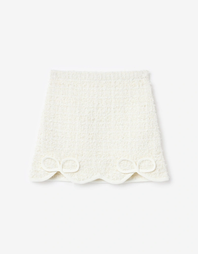 Girls Textured Bow Detail Knit Skirt in Ivory