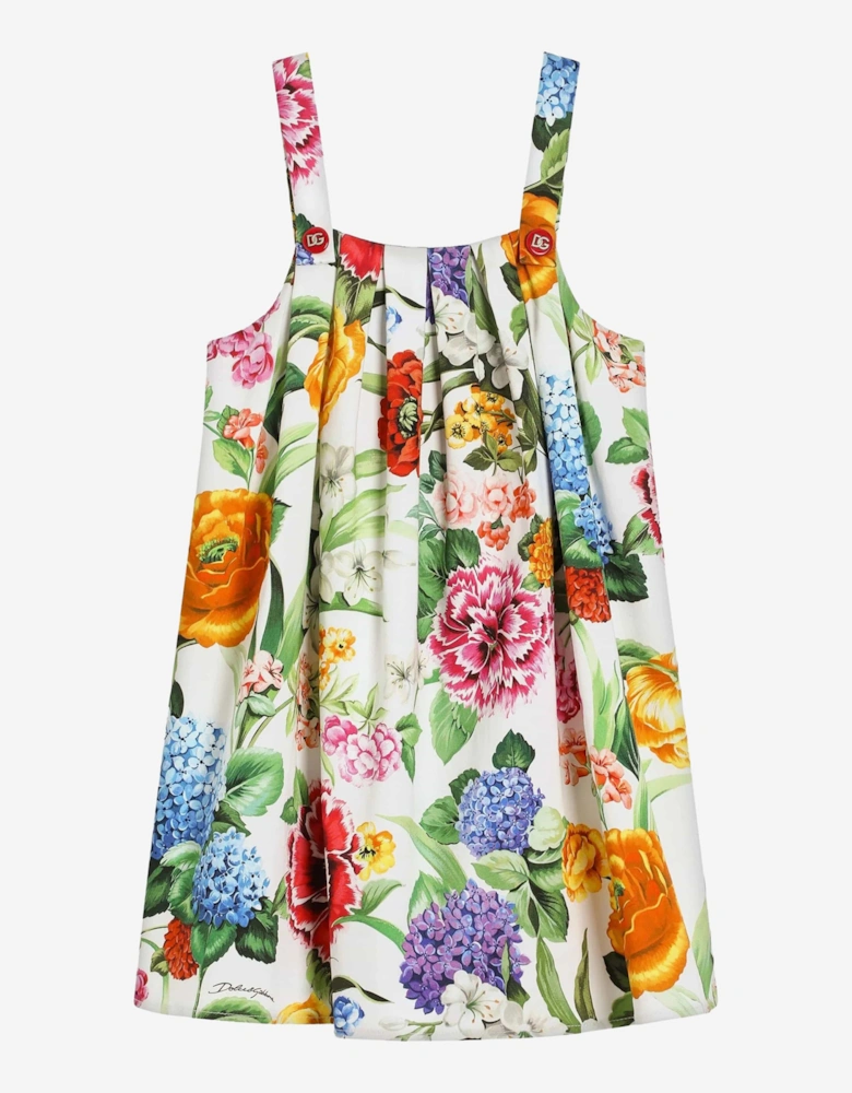 Girls Sleeveless Floral Print Dress in Multicolour