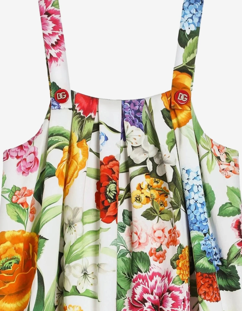 Girls Sleeveless Floral Print Dress in Multicolour