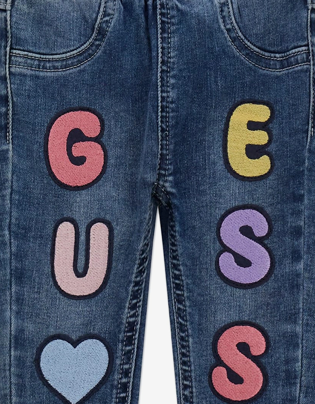 Baby Girls Stretch Denim Logo Pants in Blue