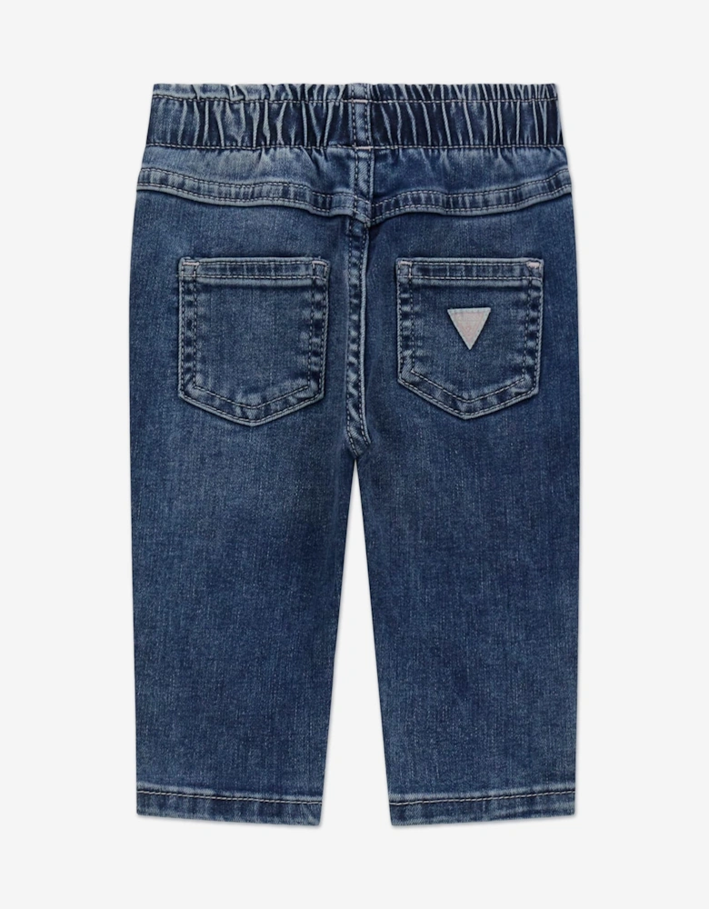 Baby Girls Stretch Denim Logo Pants in Blue