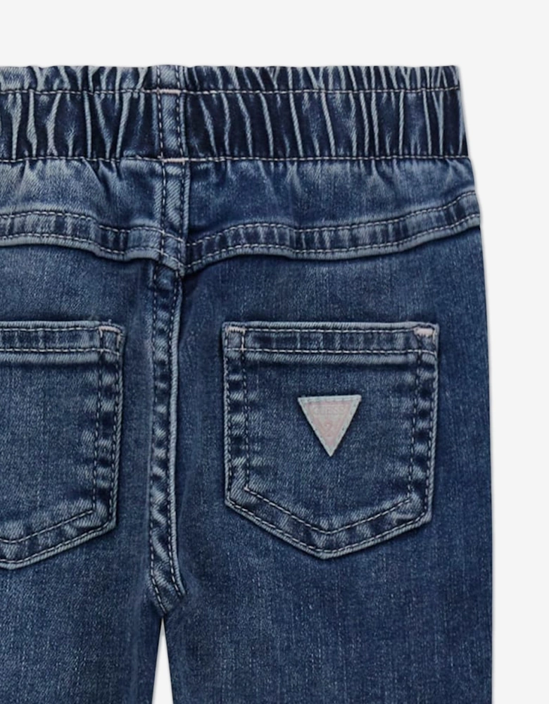 Baby Girls Stretch Denim Logo Pants in Blue