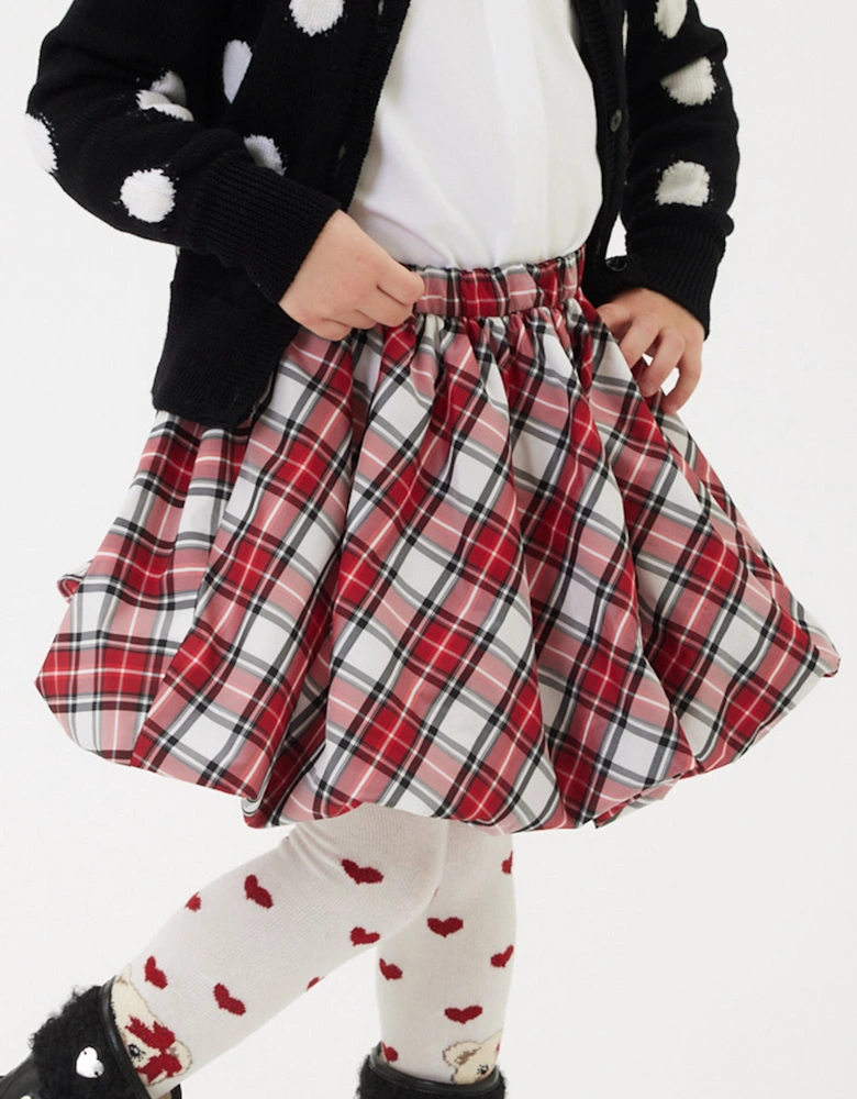Girls Tartan Taffeta Balloon Skirt in Red