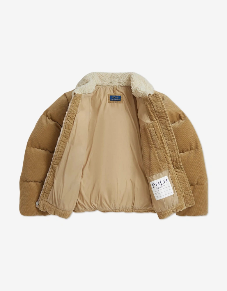Girls Corduroy Puffer Jacket in Beige