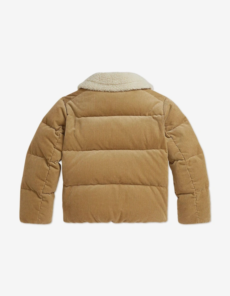 Girls Corduroy Puffer Jacket in Beige