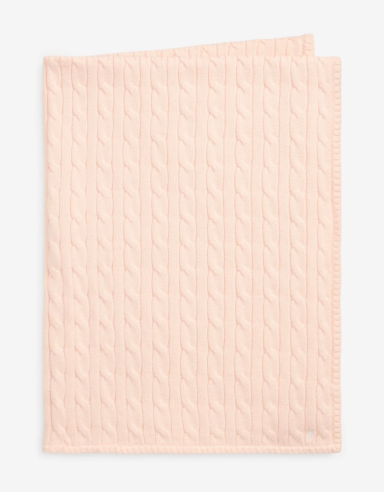Baby Girls Cotton Cable Knit Blanket in Pink (101cm)