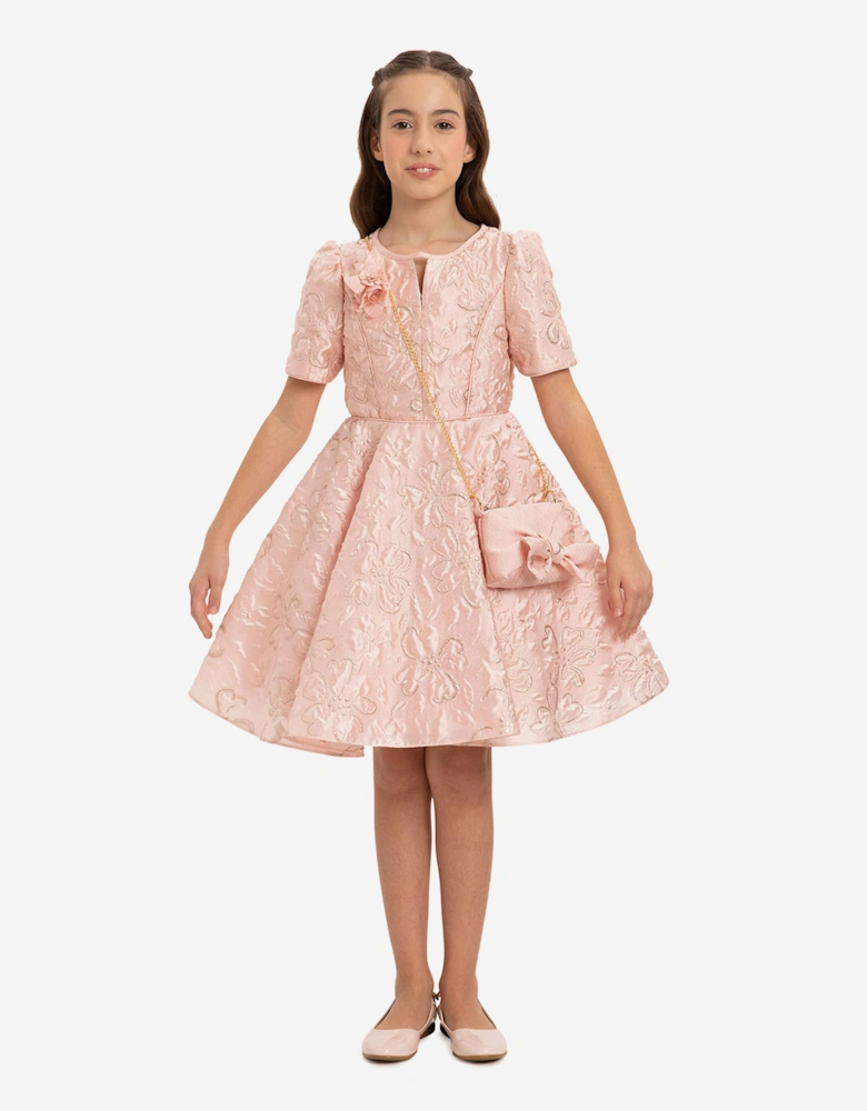 Girls Elegant Dress with Matching Bag in Pink