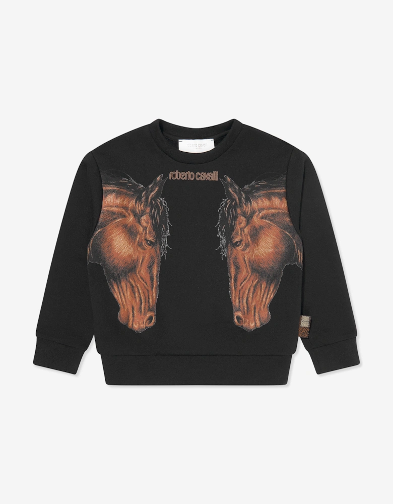 Boys Horses Sweatshirt in Black