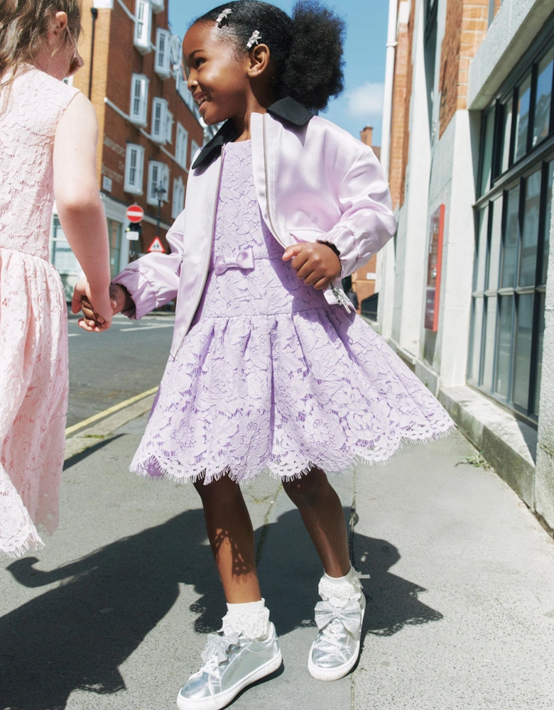 Girls Sleeveless Lace Dress in Purple