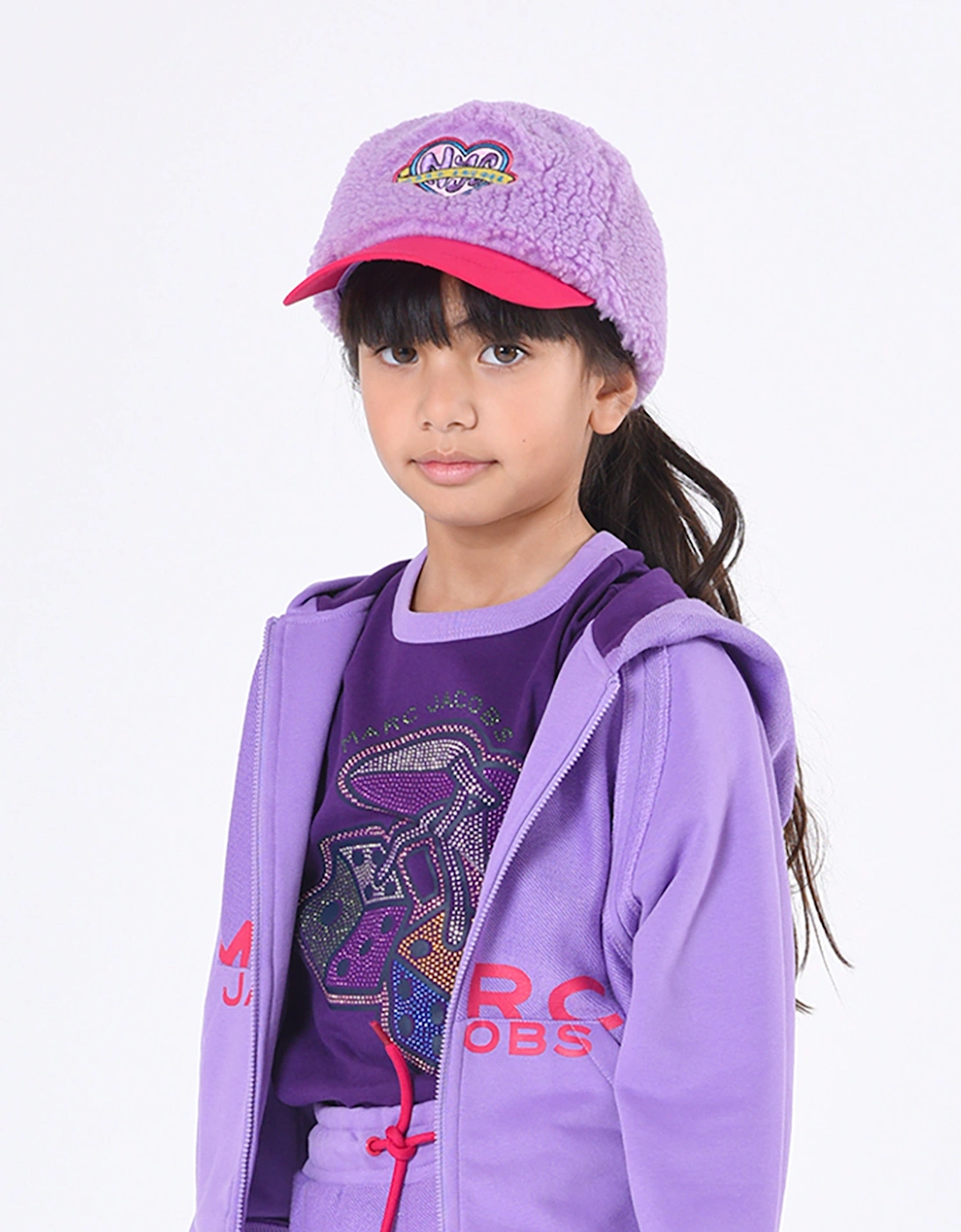 Girls Faux Shearling Cap in Purple