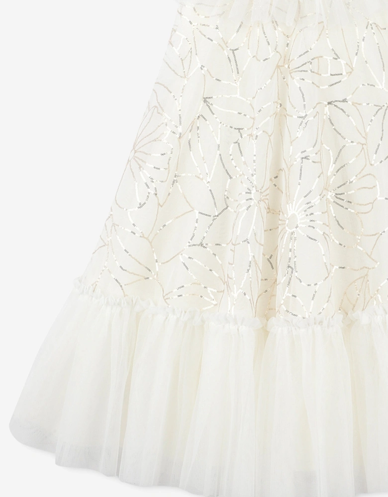 Billieblush Girls Sequin Flower Tulle Dress in Ivory