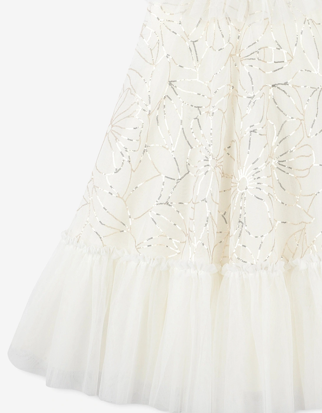 Billieblush Girls Sequin Flower Tulle Dress in Ivory