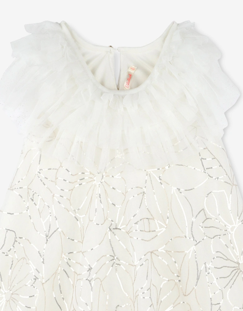 Billieblush Girls Sequin Flower Tulle Dress in Ivory