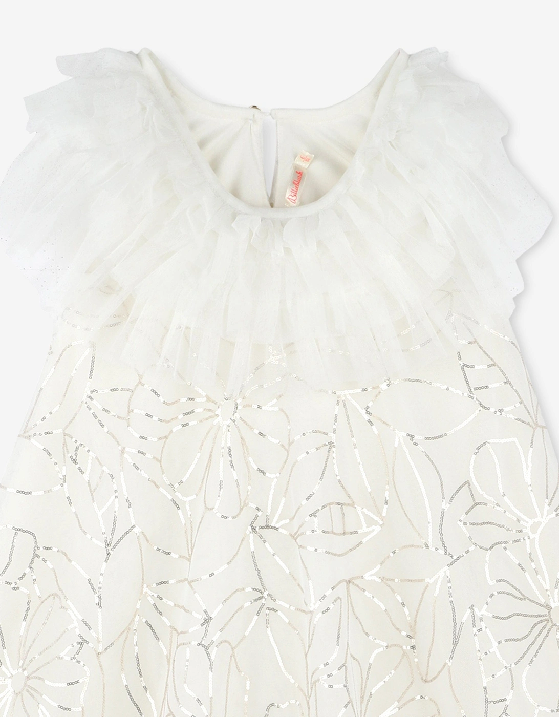 Billieblush Girls Sequin Flower Tulle Dress in Ivory