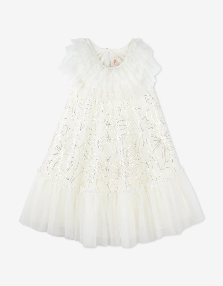 Billieblush Girls Sequin Flower Tulle Dress in Ivory