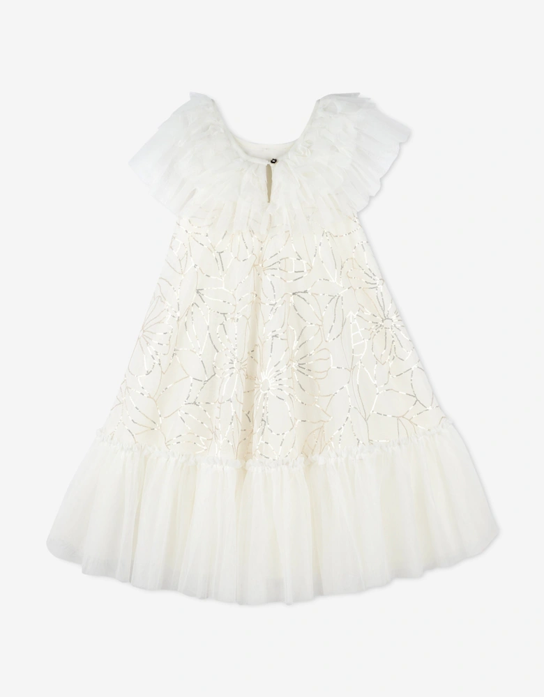 Billieblush Girls Sequin Flower Tulle Dress in Ivory