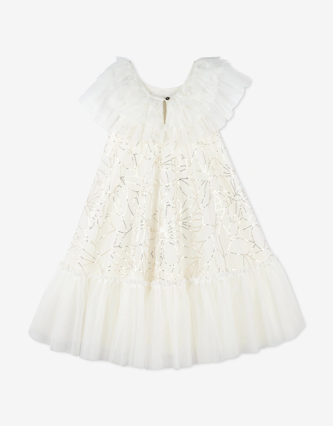 Billieblush Girls Sequin Flower Tulle Dress in Ivory