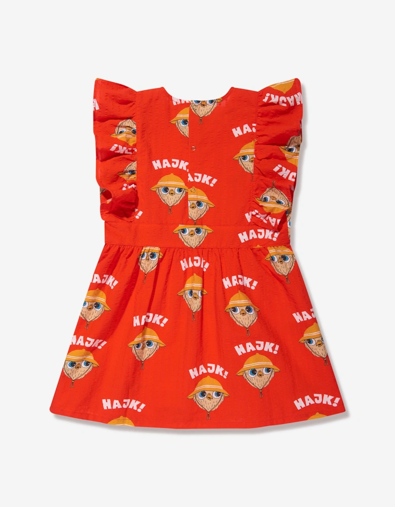 Girls Hike Woven Ruffle Dress in Red
